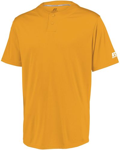 Russell 2-button Baseball Jersey-short Sleeve Moisture-wicking Dri-power Performance Shirt - Yellow