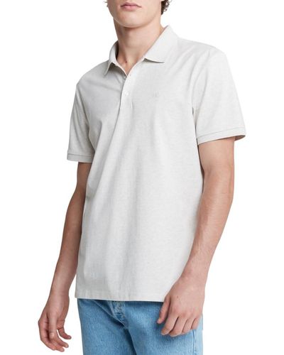 Calvin Klein Smooth Cotton Monogram Logo Polo Shirt - White