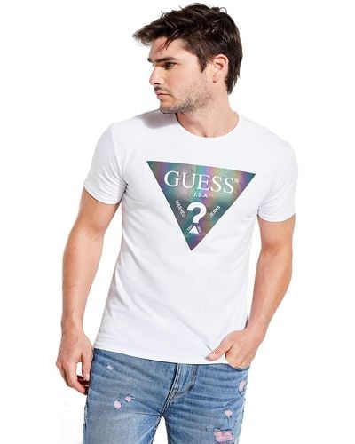 Guess Iridescent Triangle Logo Tee - White