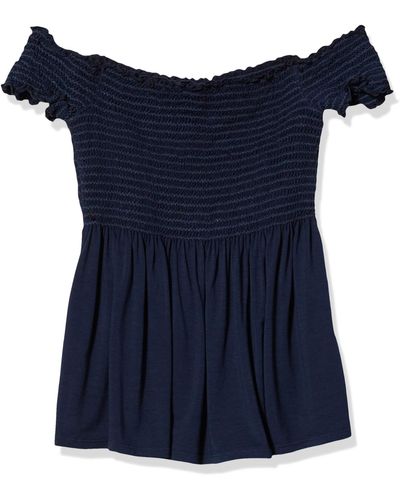 Three Dots Refined Jersey Short Loose Smock Top - Blue