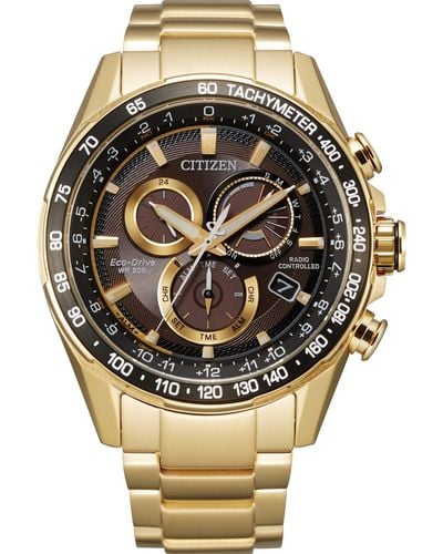 Citizen Eco-drive Sport Luxury Pcat Chronograph Watch In Gold-tone Stainless Steel - Metallic
