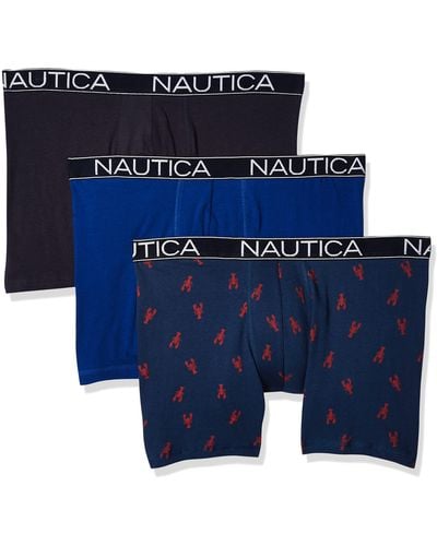 Nautica Men's Classic Cotton Loose Knit Boxer, Peacoat/aero Blue/Sea  Cobalt- 4 Pack, L 