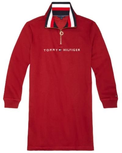 Tommy Hilfiger Womens Adaptive Mock Neck With Extended Zipper Pull Casual Dress - Red