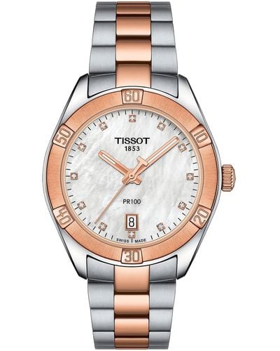 Tissot S Pr 100 Sport Chic 316l Stainless Steel Case With Rose Gold Pvd Coating Quartz Watches - Pink