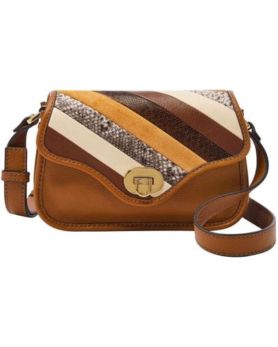 Fossil Heritage Leather Mini Flap Crossbody Purse Handbag - Brown