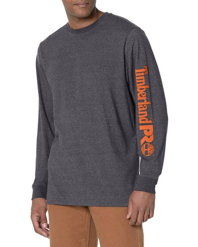 Timberland Big & Tall Base Plate Blended Long-sleeve T-shirt With Logo - Gray