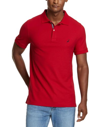Nautica Slim Fit Short Sleeve Solid Polo Shirt - Red