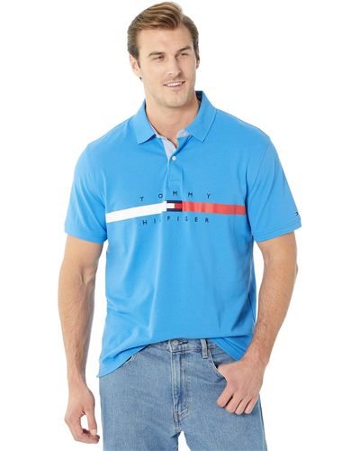 Tommy Hilfiger Mens Short Sleeve Cotton Pique Flag In Regular Fit Polo Shirt - Blue