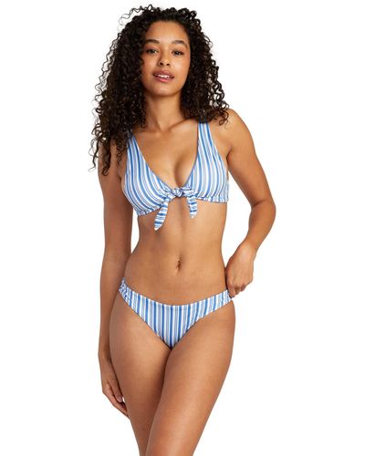 RVCA Standard Tie Front Swimsuit Bikini Top - Blue