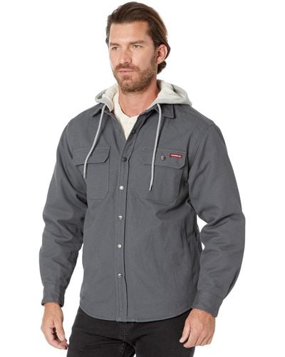 Wolverine Overman Fleece Lined Cotton Duck Canvas Hooded Shirt Jacket - Gray