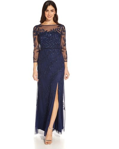 Adrianna Papell Beaded Embroidered Gown - Blue