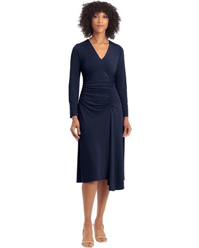Maggy London V-neck Matte Jersey Fit And Flare Dress - Blue