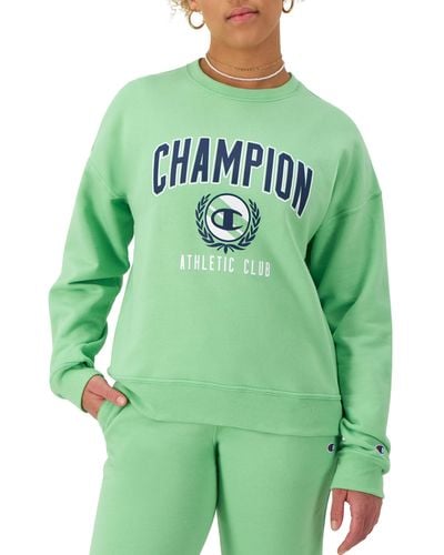 Champion , Powerblend, Fleece Crewneck, Warm Sweatshirt For , Graphic, Spring Green Athletic Club, X-large