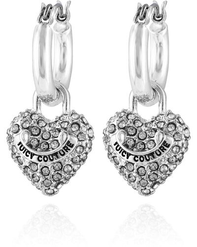 Juicy Couture Silvertone Mini Hoop And Pave Crystal Heart Dangle Charm Earrings - White