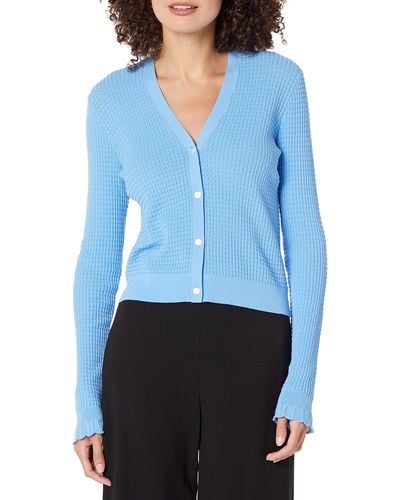 Theory Womens Lace Trim In Bristol Cotton Cardigan Sweater - Blue