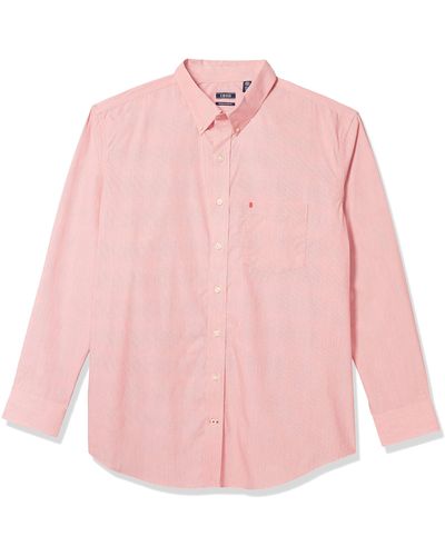 Izod Mens Big And Tall Long Sleeve Stretch Performance Solid Button Down Shirt - Pink