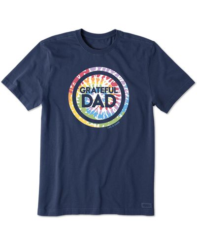 Life Is Good. Grateful Dad Tie Dye Crusher Shirt-crewneck Father's Day Cotton Graphic Tee - Blue