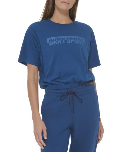 DKNY Drop Out Logo Tee Cropped - Blue