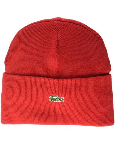 Lacoste Cuffed Croc Beanie Hat - Red