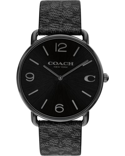 COACH 2h Quartz Watch With Signature C Canvas Strap - Water Resistant 3 Atm/30 Meters - Classic Minimalist Design For Everyday Wear - Black