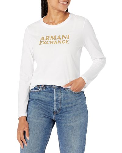 Emporio Armani A | X Armani Exchange Slim Fit Cotton Jersey Metallic Logo Long Sleeved Tee - Blue