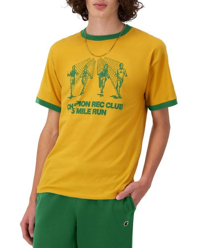 Champion , Classic, Comfortable Crewneck T-shirt, Graphic Tee, Royal Gold Heather Mile Run - Yellow