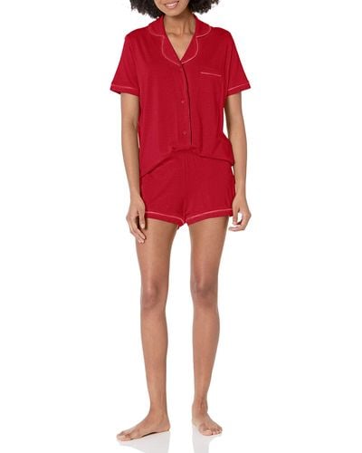 Cosabella Bella Short Sleeve Top & Boxer Pajama Set - Red