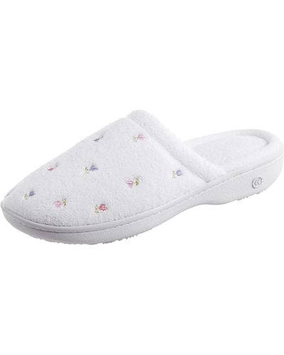 Isotoner Signature Terry Floral Embroidered Clog Slipper - White