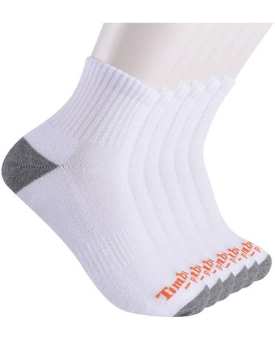 Timberland Mens Performance Quarter Length 1/2 Cushion 6-pack Casual Socks - White