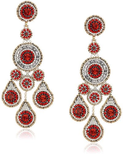 Miguel Ases Large Pyrite And Red Raised Multi-swarovski Chandelier Drop Earrings
