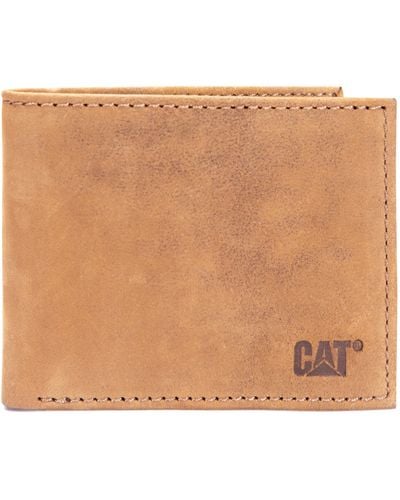 Caterpillar Leather Bifold Wallet With Id Window - Natural