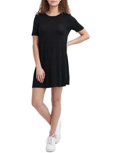 BCBGeneration Relaxed Short Sleeve Round Neck Pullover T Shirt Dress - Black