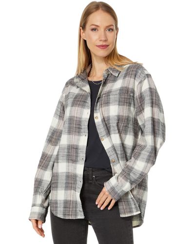 Lucky Brand Oversized Boyfriend Pocket Shirt - Gray