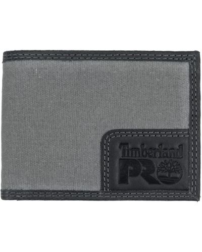 Timberland Canvas Leather Rfid Billfold Wallet With Back Id Window - Gray
