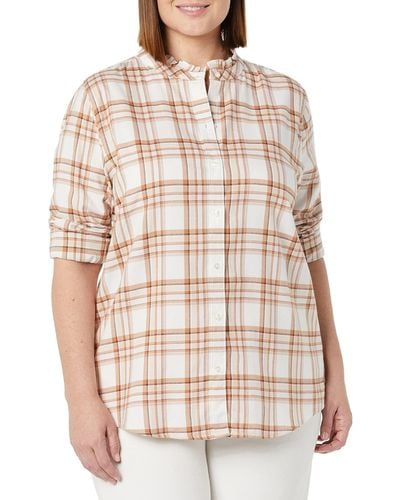 Amazon Essentials Long-sleeve Ruffle Detail Flannel Shirt - Natural