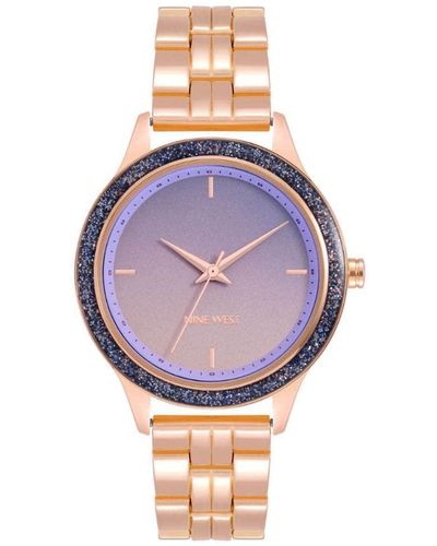 Nine West Glitter Accented Bracelet Watch - Purple