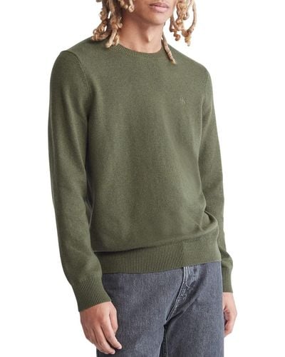 Calvin Klein Regular-fit Merino Wool Crewneck Sweater - Green