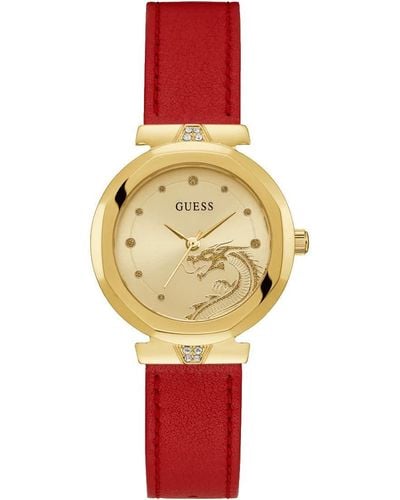 Guess Analog Quartz Watch With Leather Strap Gw0646l1 - Red