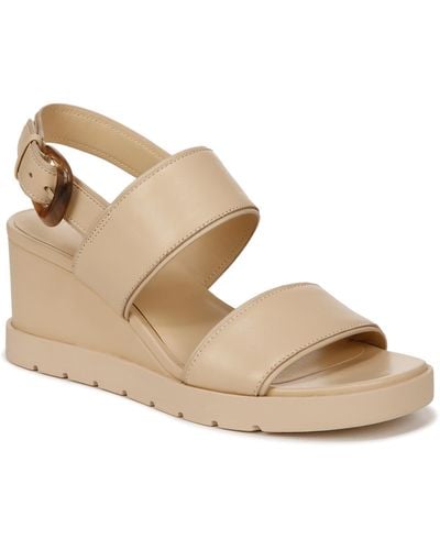Vince S Roma Double Strap Wedge Sandals Macadamia Beige Leather 7 M - Natural