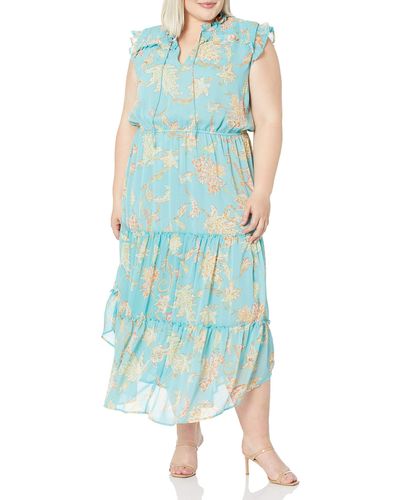 Jessica Simpson Plus Size Katie Ruffle Trim Three Tier Maxi Dress - Blue