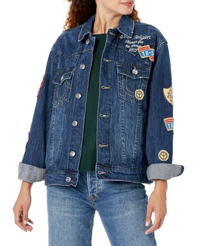 True Religion Brand Jeans Oversized Jimmy Jacket With Patches - Blue