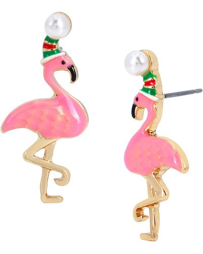 Betsey Johnson Flamingo Stud Earrings - Pink