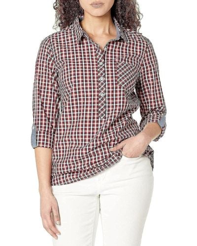 Tommy Hilfiger Blouse Casual Check Roll Tab Long Sleeve - Red