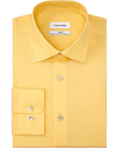 Calvin Klein Dress Shirt Regular Fit Herringbone Stretch - Yellow