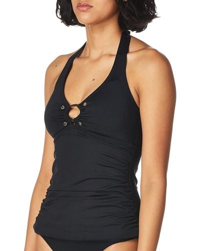 Calvin Klein Solid Halter Tankini Swimsuit With Removable Soft Cups - Orange