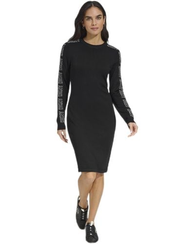 DKNY Jewel Neck Sweater Logo Dress - Black