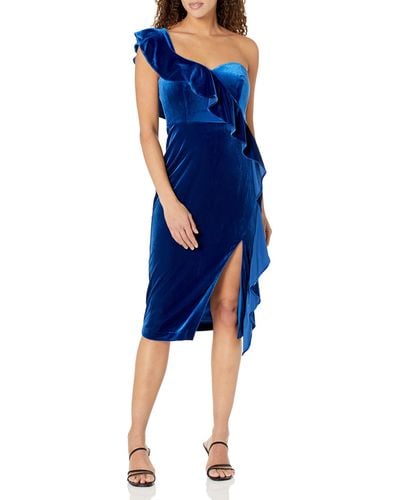 Adrianna Papell Off The Shoulder Ruffle Sheath Dress - Blue