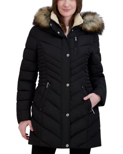 Laundry by Shelli Segal Puffer Jacket With Fur Strip Hood - Black