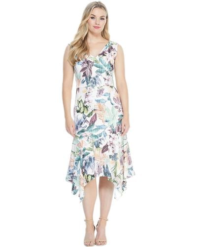 Maggy London Printed Charmeuse Cocktail Fit And Flare Dress - White
