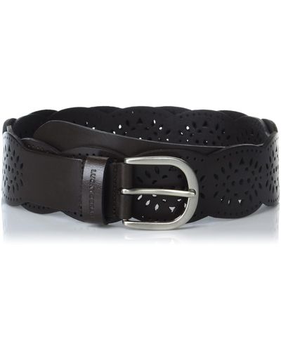 Lucky Brand Tapered Perforated Leather Belt With Harness Buckle - Black